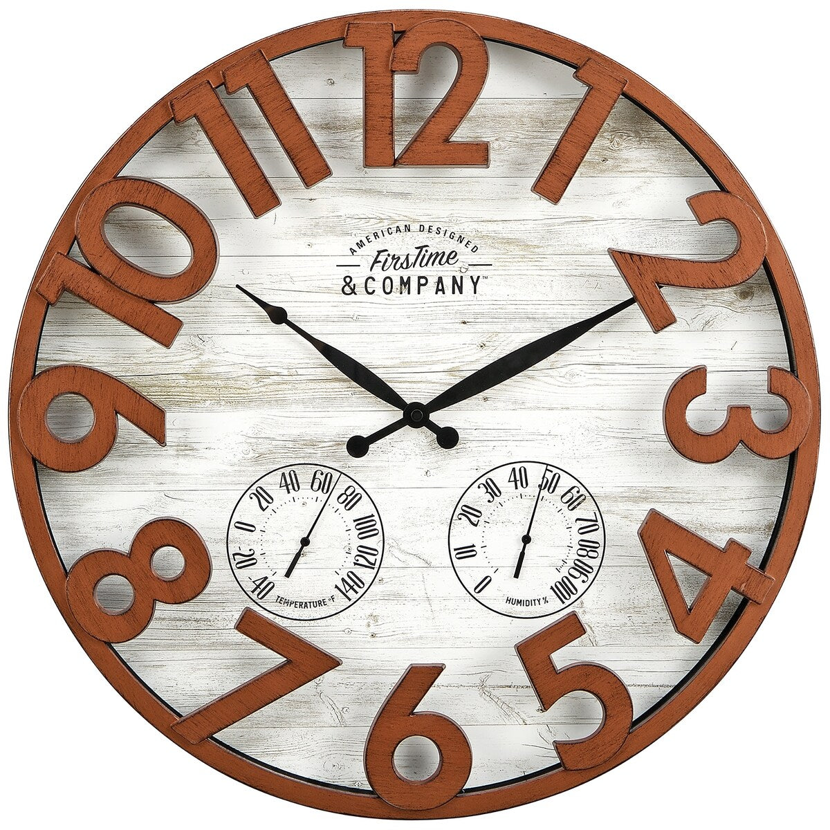 FirsTime & Co. Shiplap Farmhouse Outdoor Wall Clock, Plastic, 18 x 2.5 x 18 in, American Designed