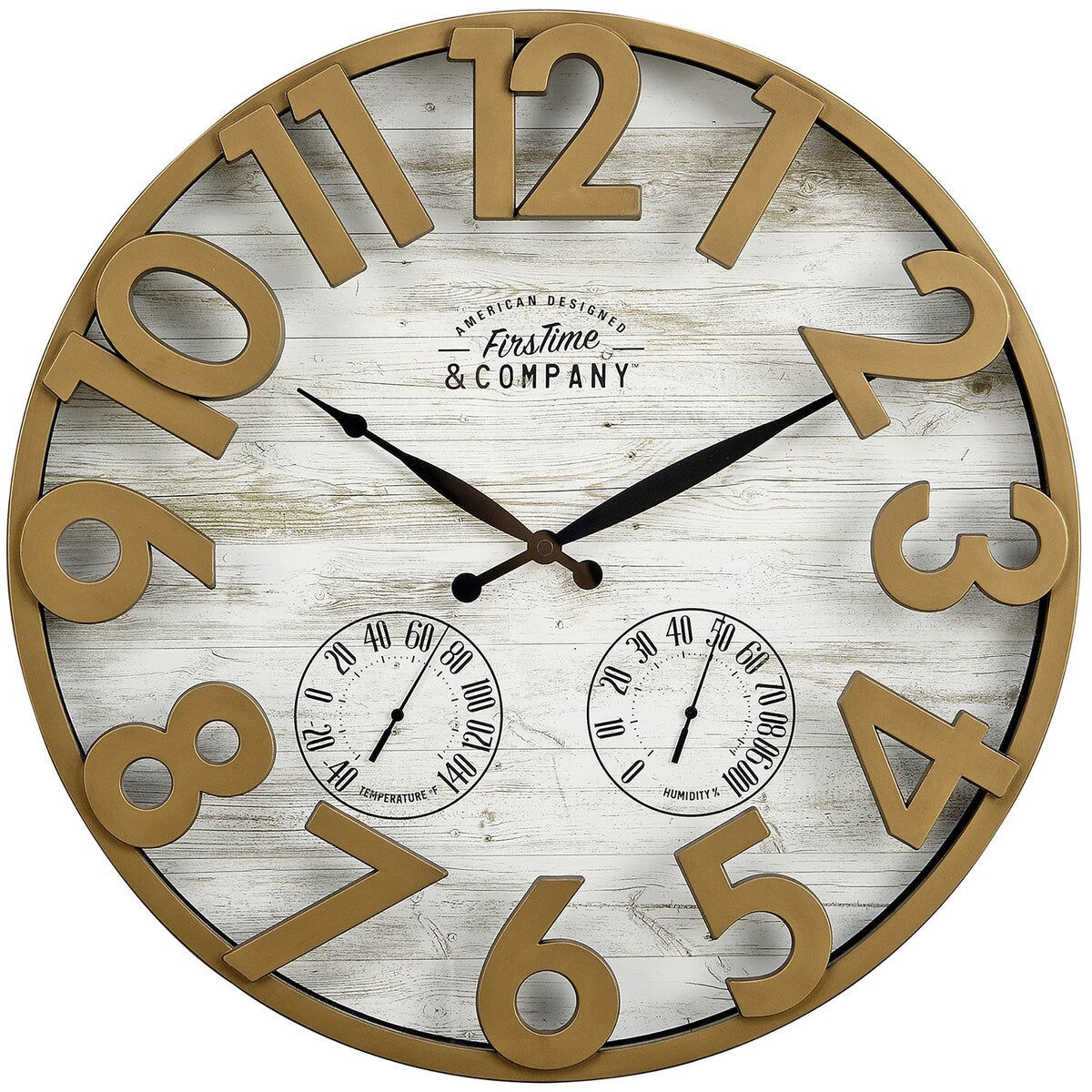 FirsTime & Co. Shiplap Farmhouse Outdoor Wall Clock, Plastic, 18 x 2.5 x 18 in, American Designed