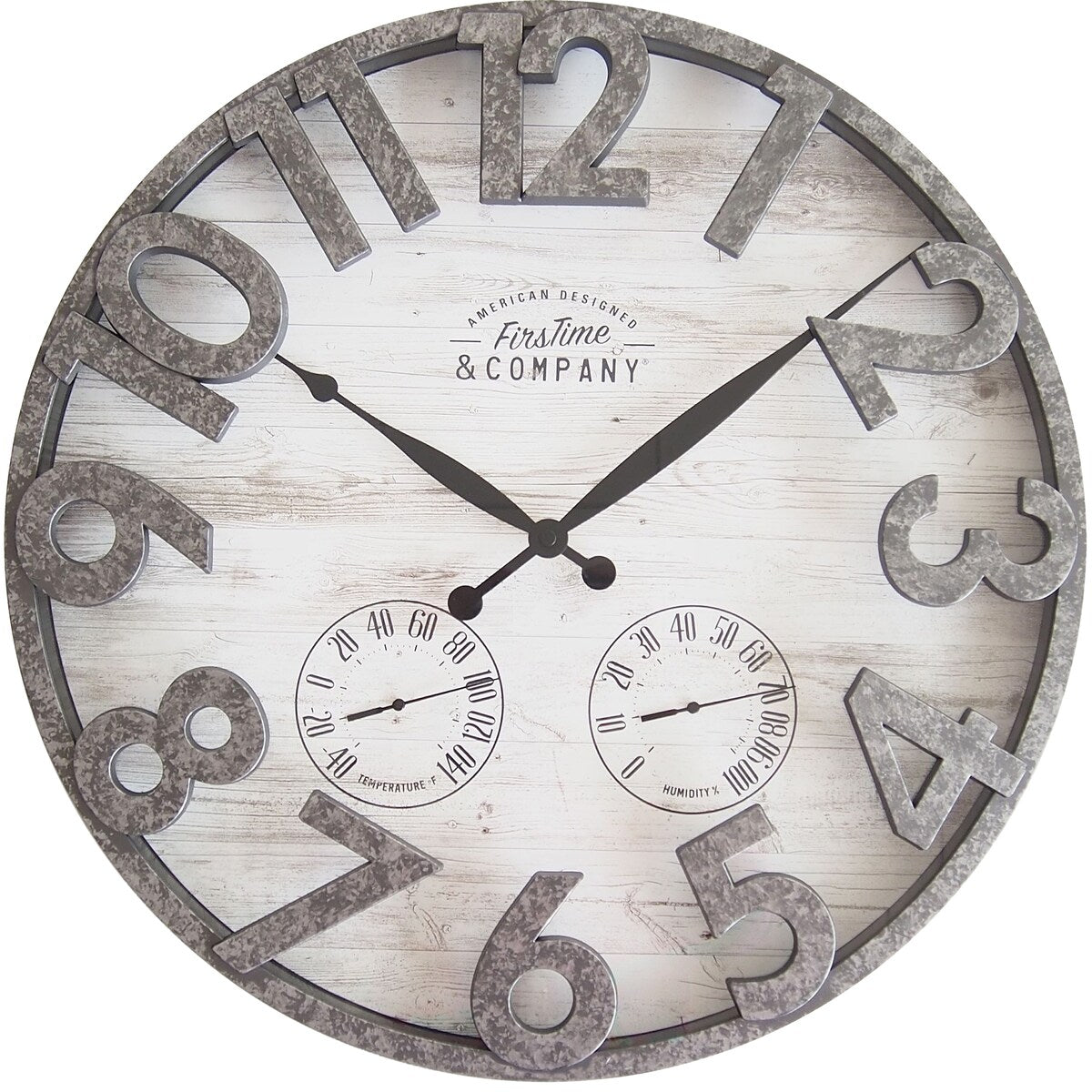 FirsTime & Co. Shiplap Farmhouse Outdoor Wall Clock, Plastic, 18 x 2.5 x 18 in, American Designed