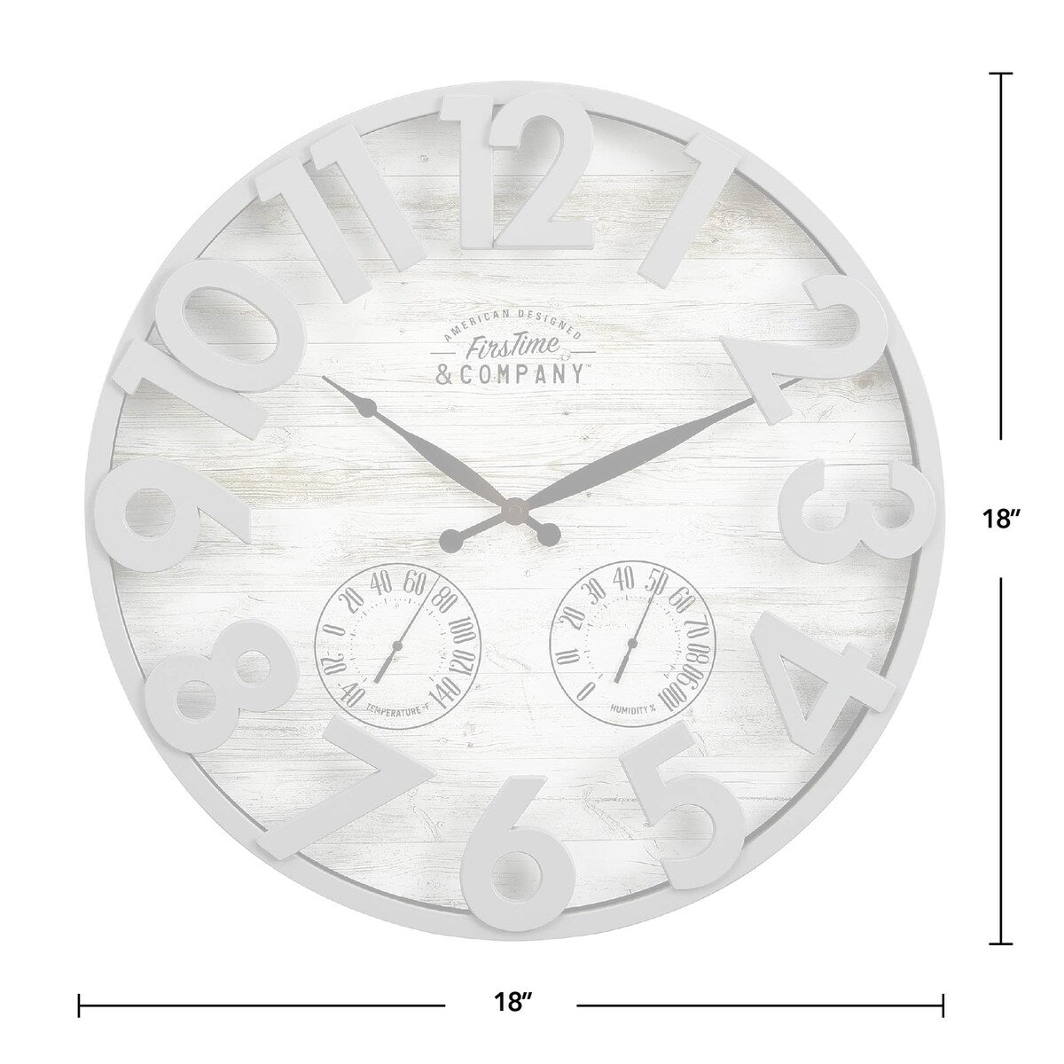 FirsTime & Co. Shiplap Farmhouse Outdoor Wall Clock, Plastic, 18 x 2.5 x 18 in, American Designed