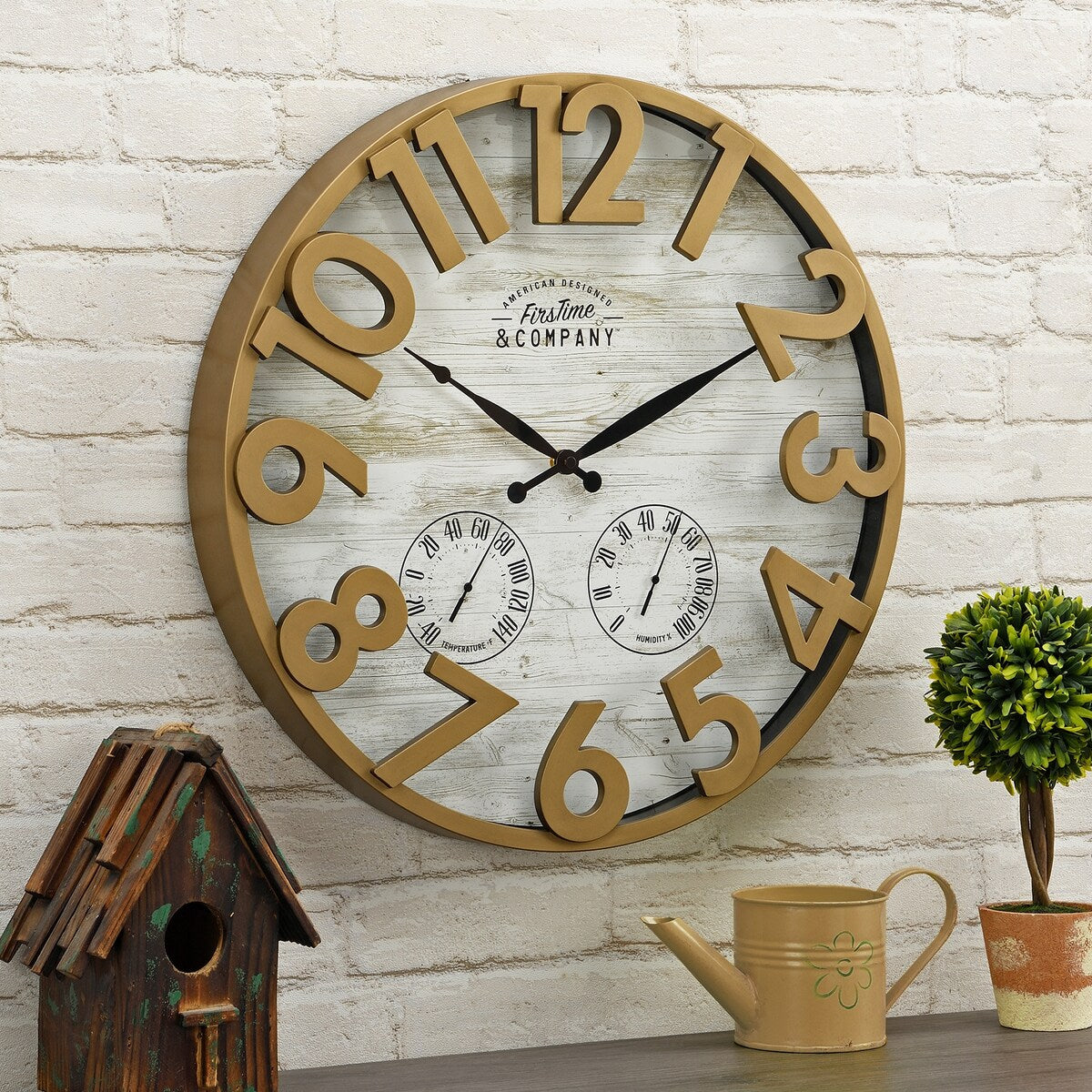 FirsTime & Co. Shiplap Farmhouse Outdoor Wall Clock, Plastic, 18 x 2.5 x 18 in, American Designed