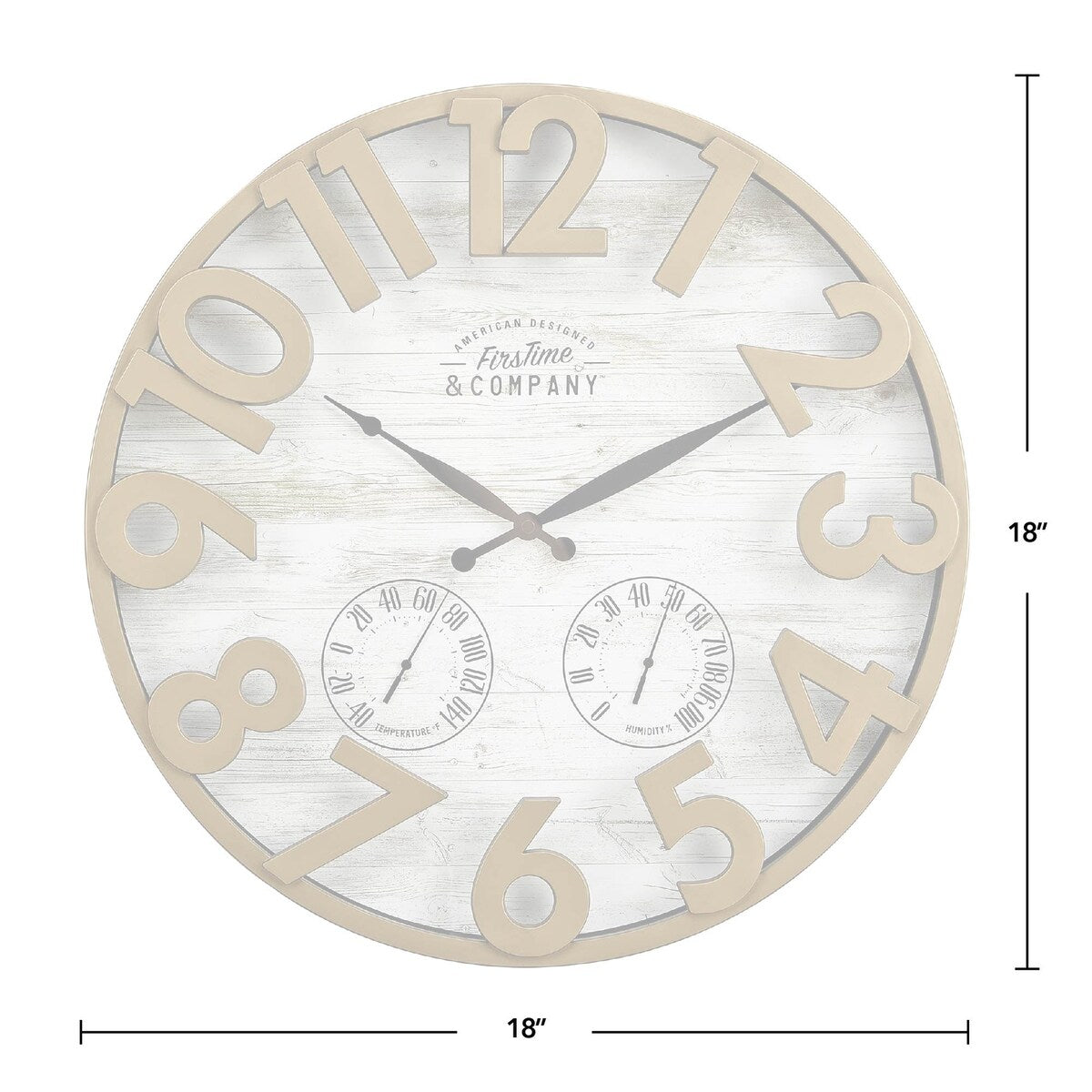 FirsTime & Co. Shiplap Farmhouse Outdoor Wall Clock, Plastic, 18 x 2.5 x 18 in, American Designed