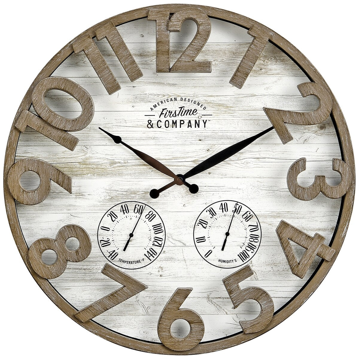 FirsTime & Co. Shiplap Farmhouse Outdoor Wall Clock, Plastic, 18 x 2.5 x 18 in, American Designed