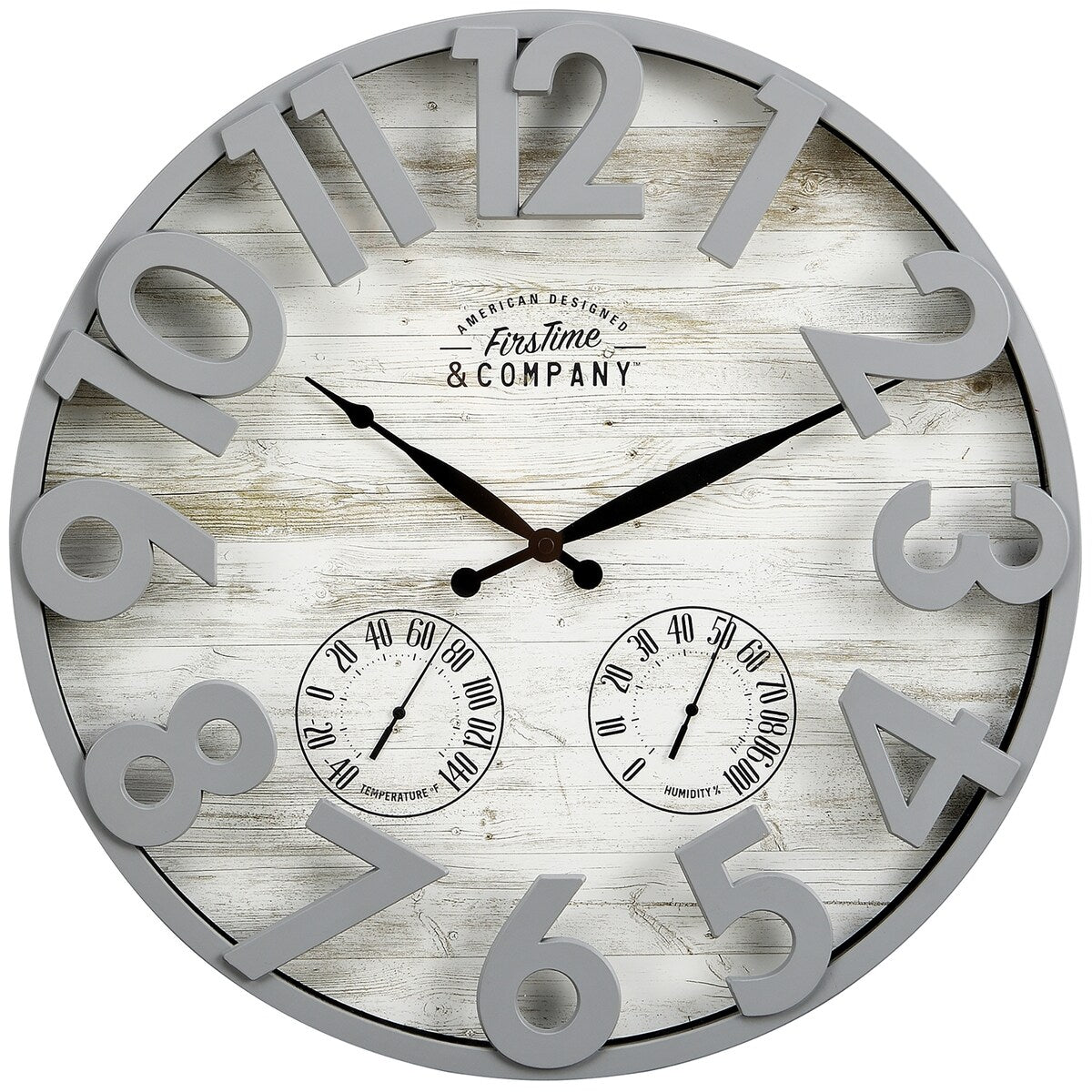 FirsTime & Co. Shiplap Farmhouse Outdoor Wall Clock, Plastic, 18 x 2.5 x 18 in, American Designed