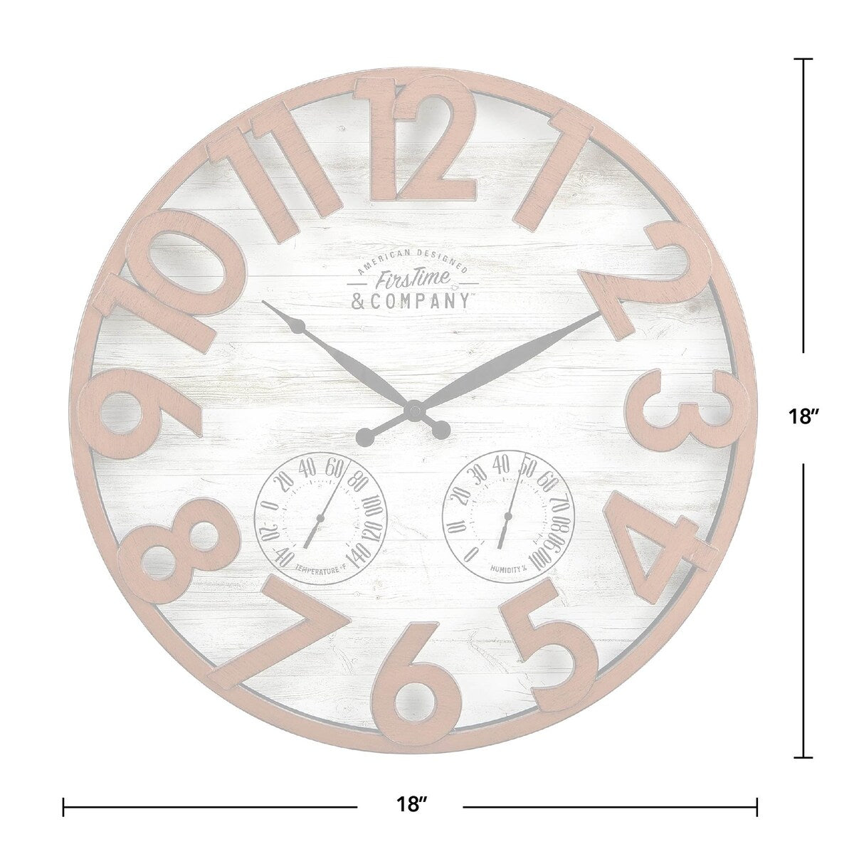 FirsTime & Co. Shiplap Farmhouse Outdoor Wall Clock, Plastic, 18 x 2.5 x 18 in, American Designed
