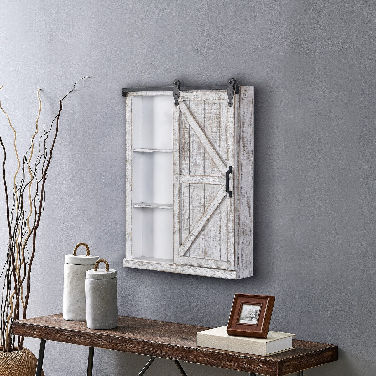 FirsTime & Co. Winona Farmhouse Barn Door Cabinet Mirror, Mirror, 21 x 5.5 x 28 in, American Designed
