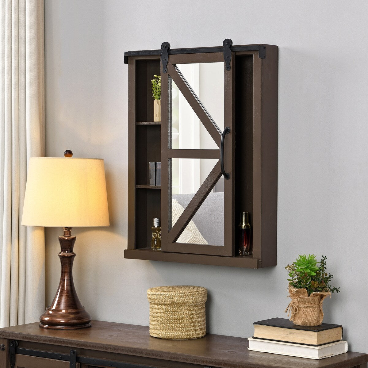 FirsTime & Co. Winona Farmhouse Barn Door Cabinet Mirror, Mirror, 21 x 5.5 x 28 in, American Designed