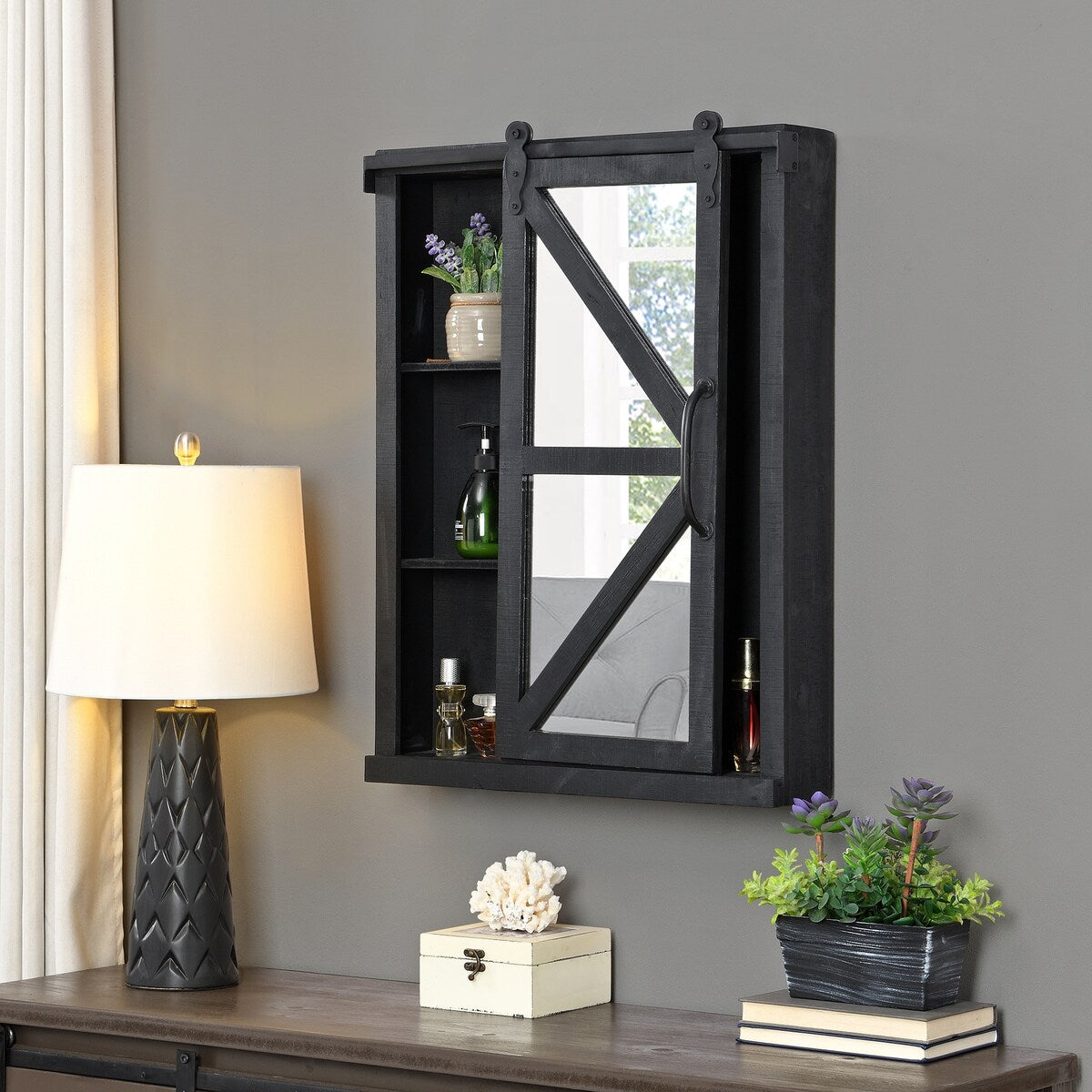FirsTime & Co. Winona Farmhouse Barn Door Cabinet Mirror, Mirror, 21 x 5.5 x 28 in, American Designed