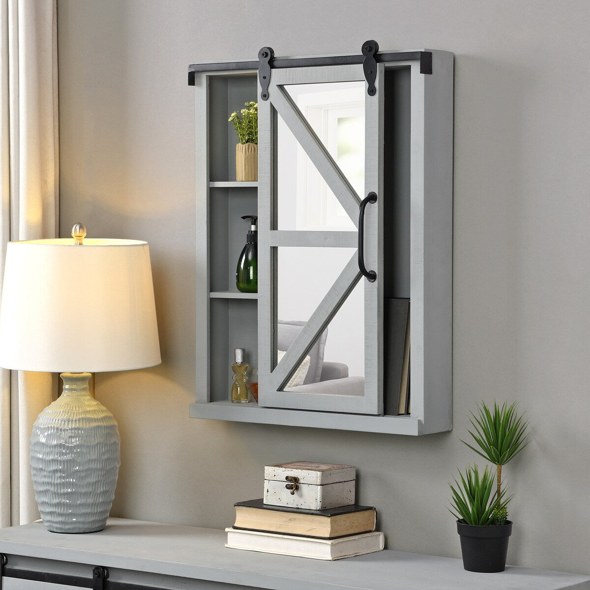 FirsTime & Co. Winona Farmhouse Barn Door Cabinet Mirror, Mirror, 21 x 5.5 x 28 in, American Designed