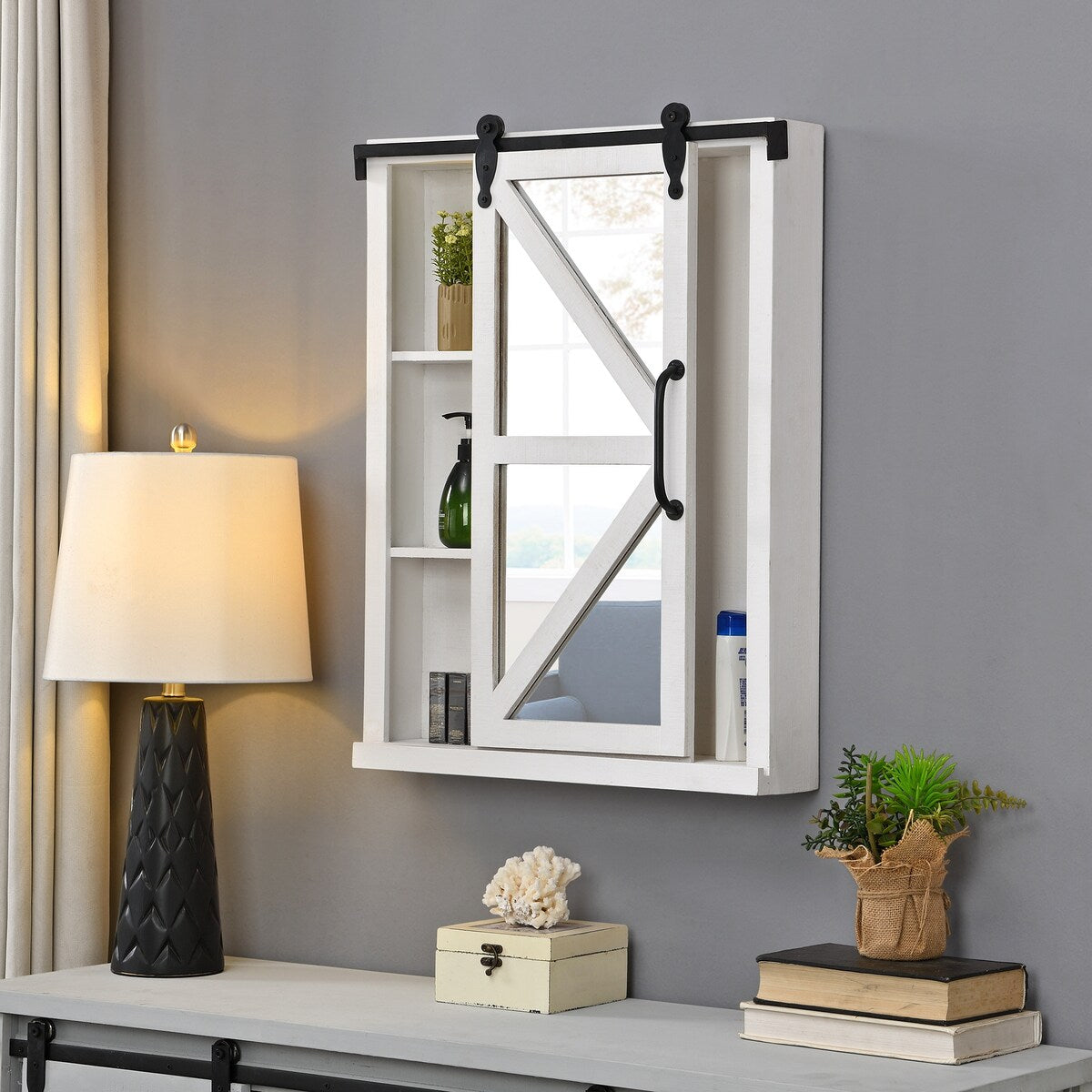 FirsTime & Co. Winona Farmhouse Barn Door Cabinet Mirror, Mirror, 21 x 5.5 x 28 in, American Designed