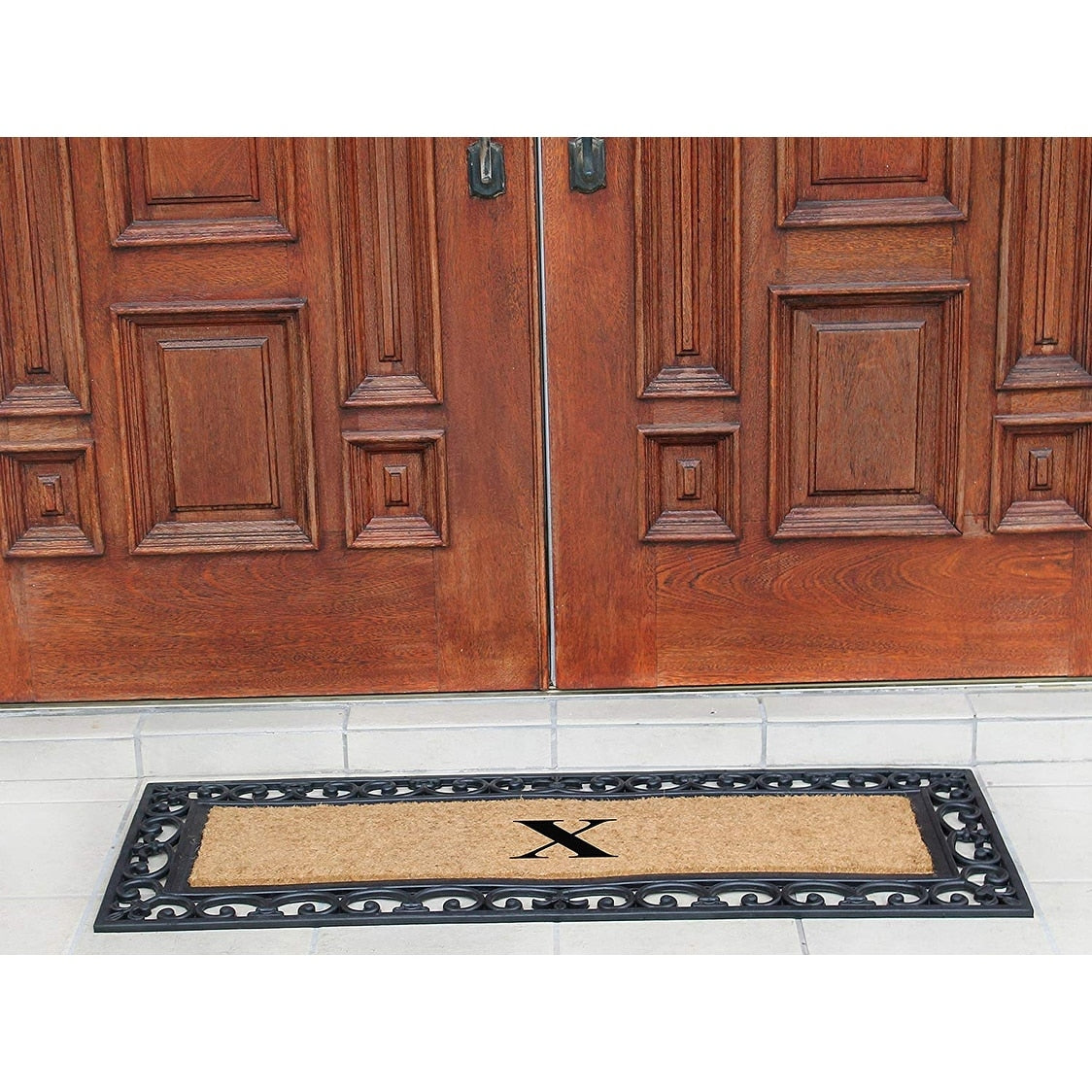 Non Slip Coir Low Profile Myla Monogrammed Entry Doormat, 17.7"x47.25"