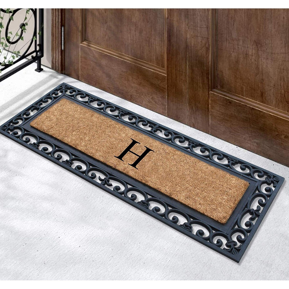 Non Slip Coir Low Profile Myla Monogrammed Entry Doormat, 17.7"x47.25"