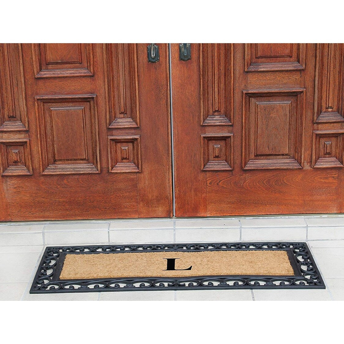 Non Slip Coir Low Profile Myla Monogrammed Entry Doormat, 17.7"x47.25"