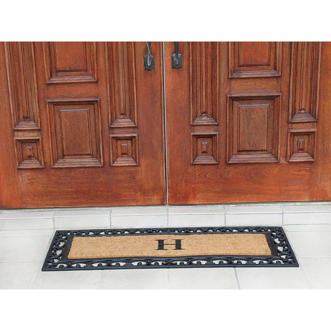 Non Slip Coir Low Profile Myla Monogrammed Entry Doormat, 17.7"x47.25"