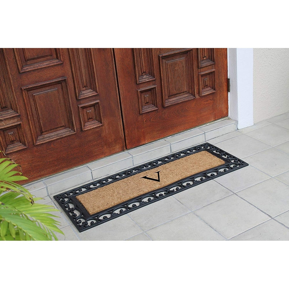 Non Slip Coir Low Profile Myla Monogrammed Entry Doormat, 17.7"x47.25"