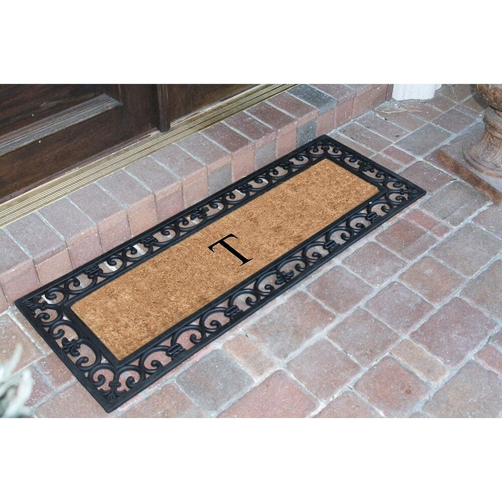 Non Slip Coir Low Profile Myla Monogrammed Entry Doormat, 17.7"x47.25"