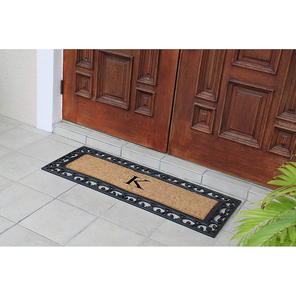 Non Slip Coir Low Profile Myla Monogrammed Entry Doormat, 17.7"x47.25"
