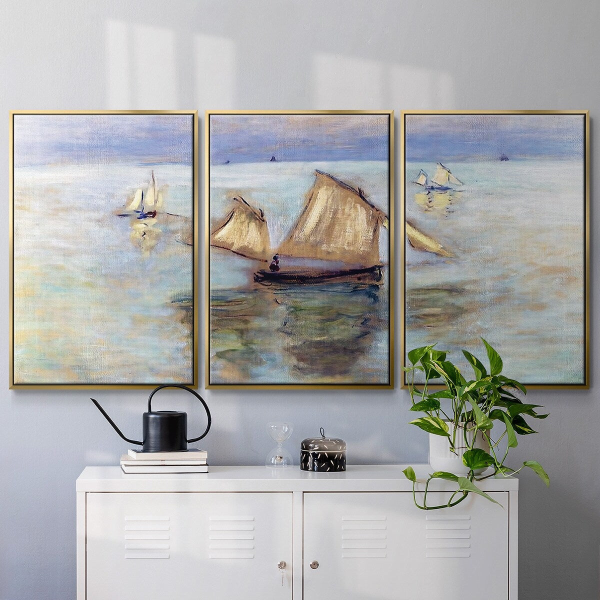 Fishing Boats at Pourville, 1882 - Multi Piece Framed Canvas