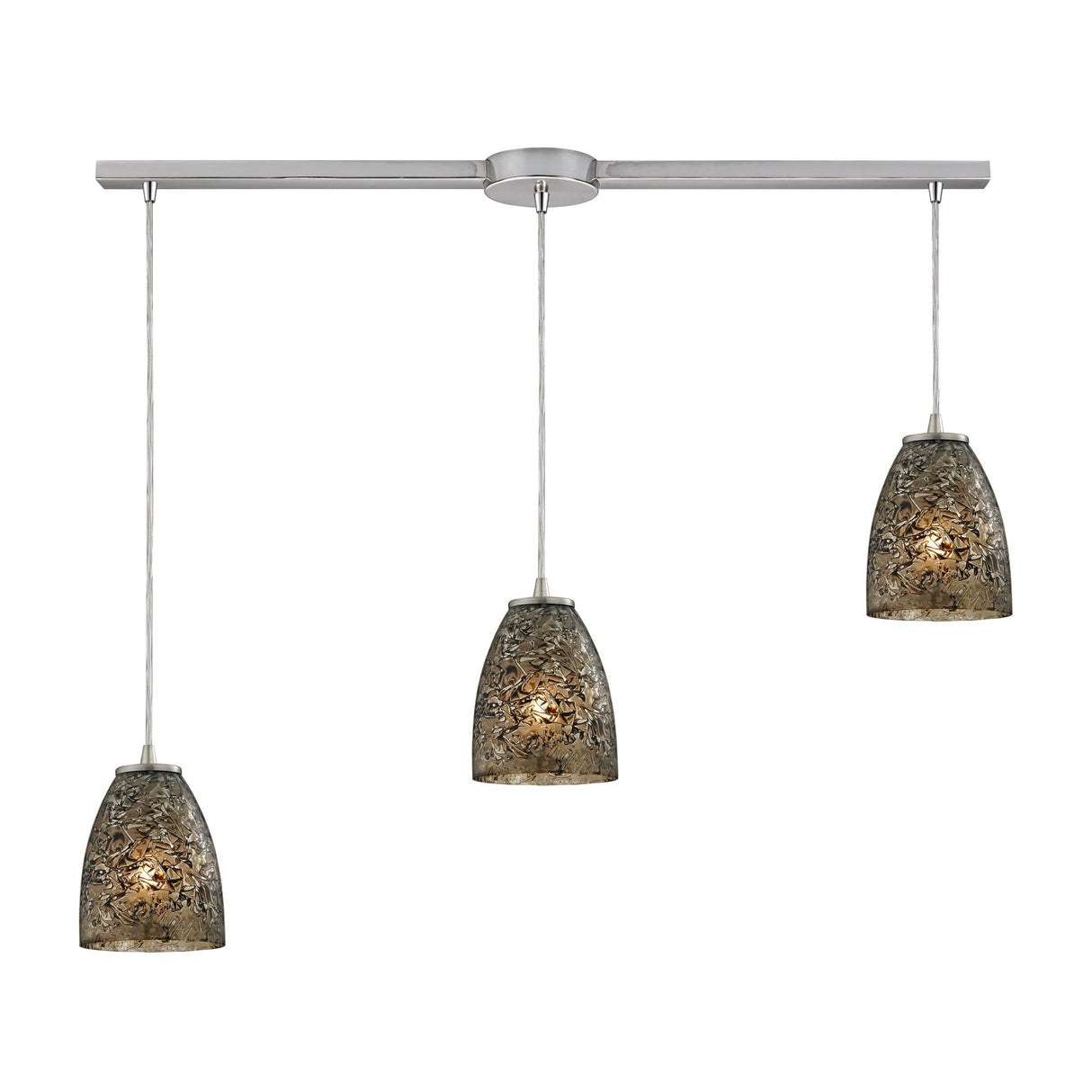Elk Home Fissure Satin Nickel With Smoke Glass 3 Light Pendant