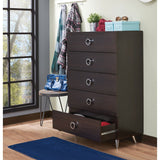 Five Drawers Wooden Chest In Contemporary Style, Espresso Brown