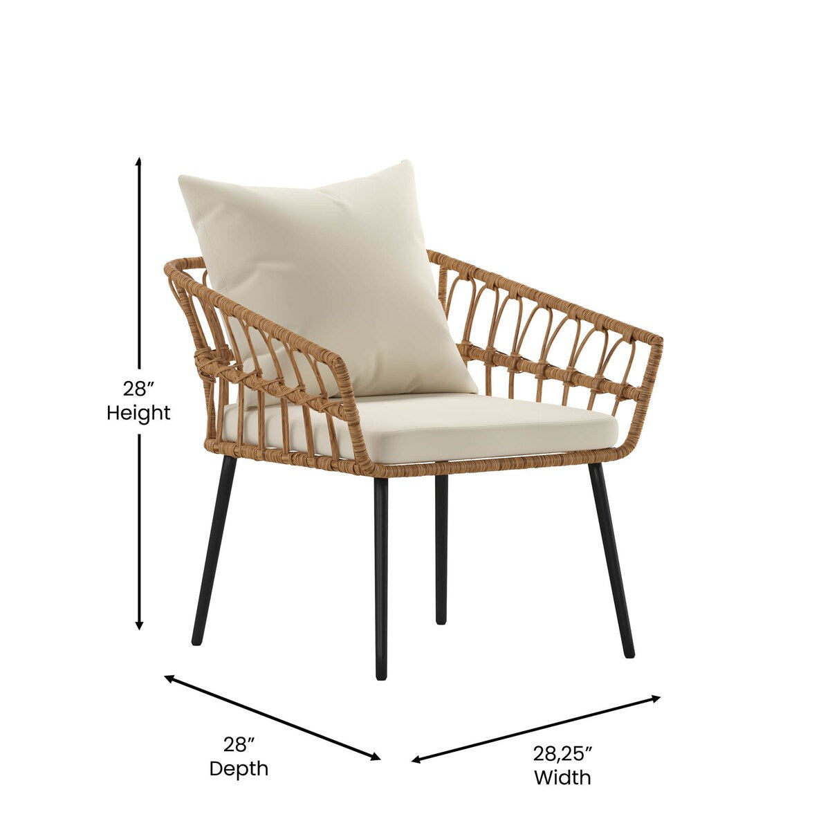 Flash Furniture Evin Set of 2 Boho Rope Rattan Wicker Patio Chairs - 28.25"Wx28"Dx28"H