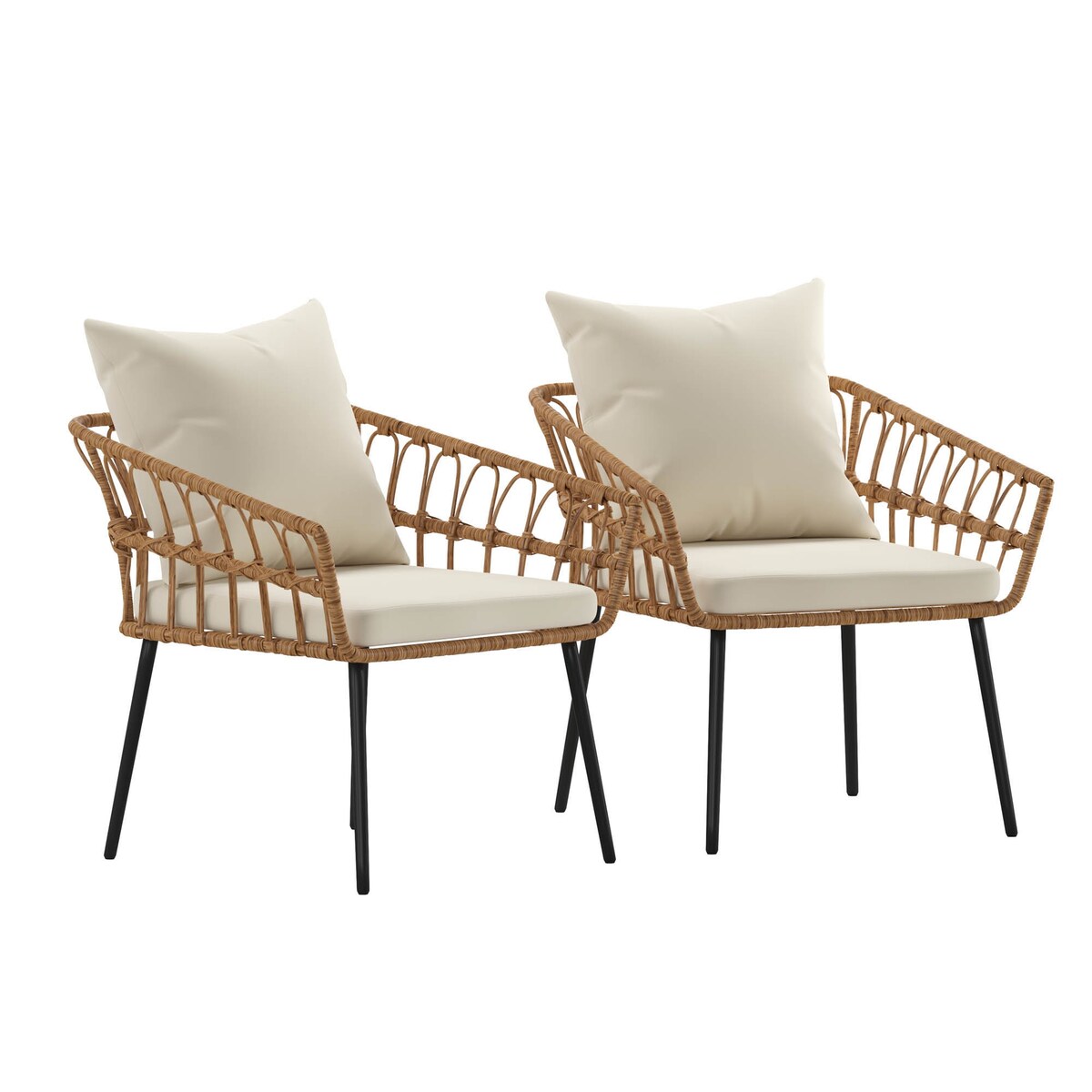 Flash Furniture Evin Set of 2 Boho Rope Rattan Wicker Patio Chairs - 28.25"Wx28"Dx28"H