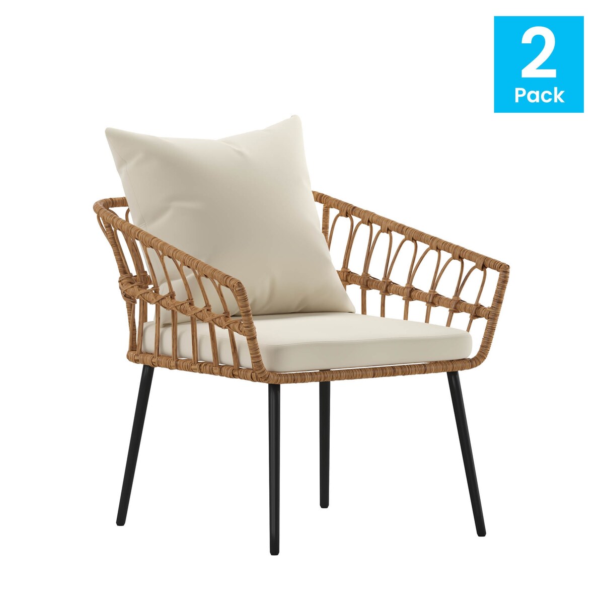Flash Furniture Evin Set of 2 Boho Rope Rattan Wicker Patio Chairs - 28.25"Wx28"Dx28"H
