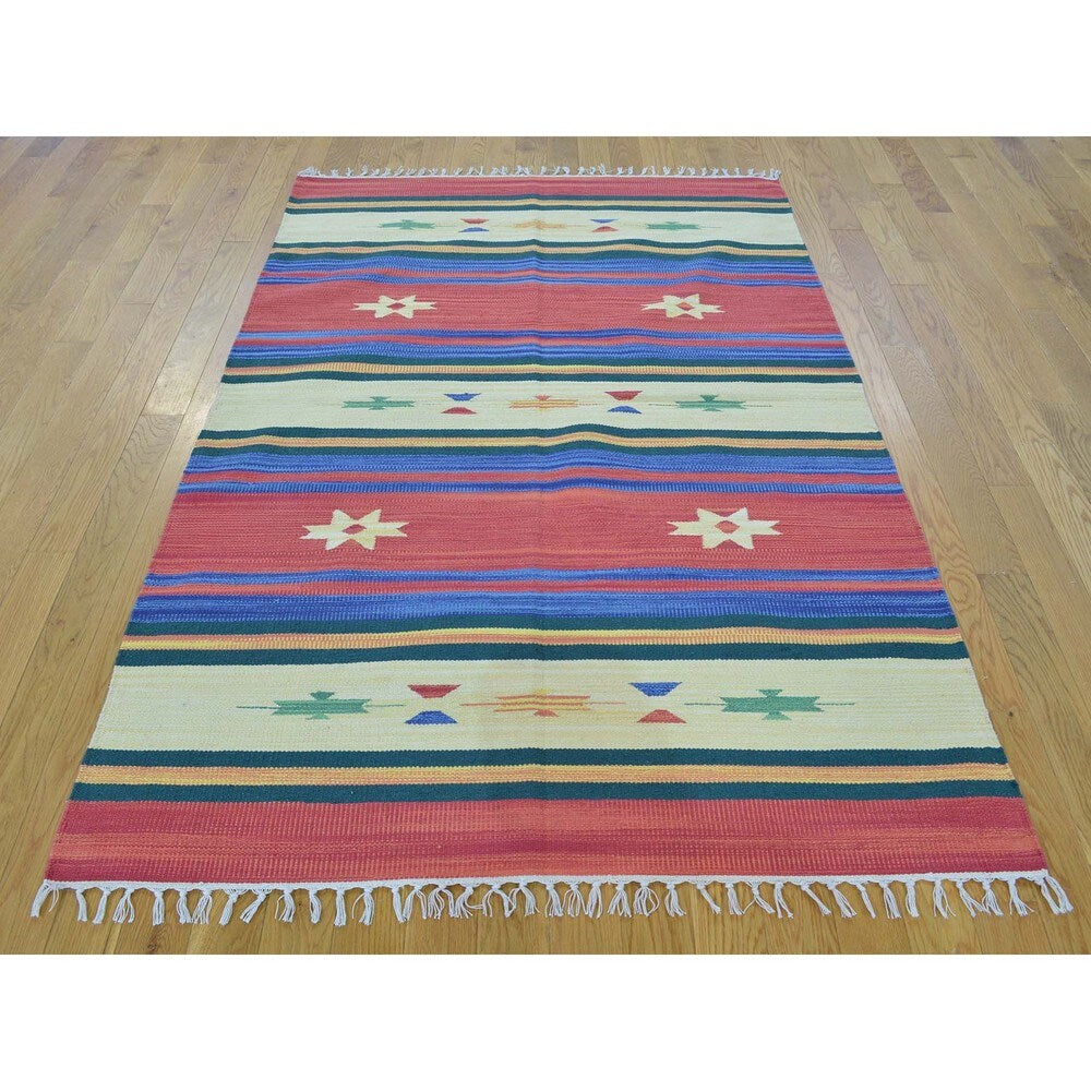 Flat Weave Handmade Southwest Design Reversible Killim Rug - Multi - 4'0 x 6'1