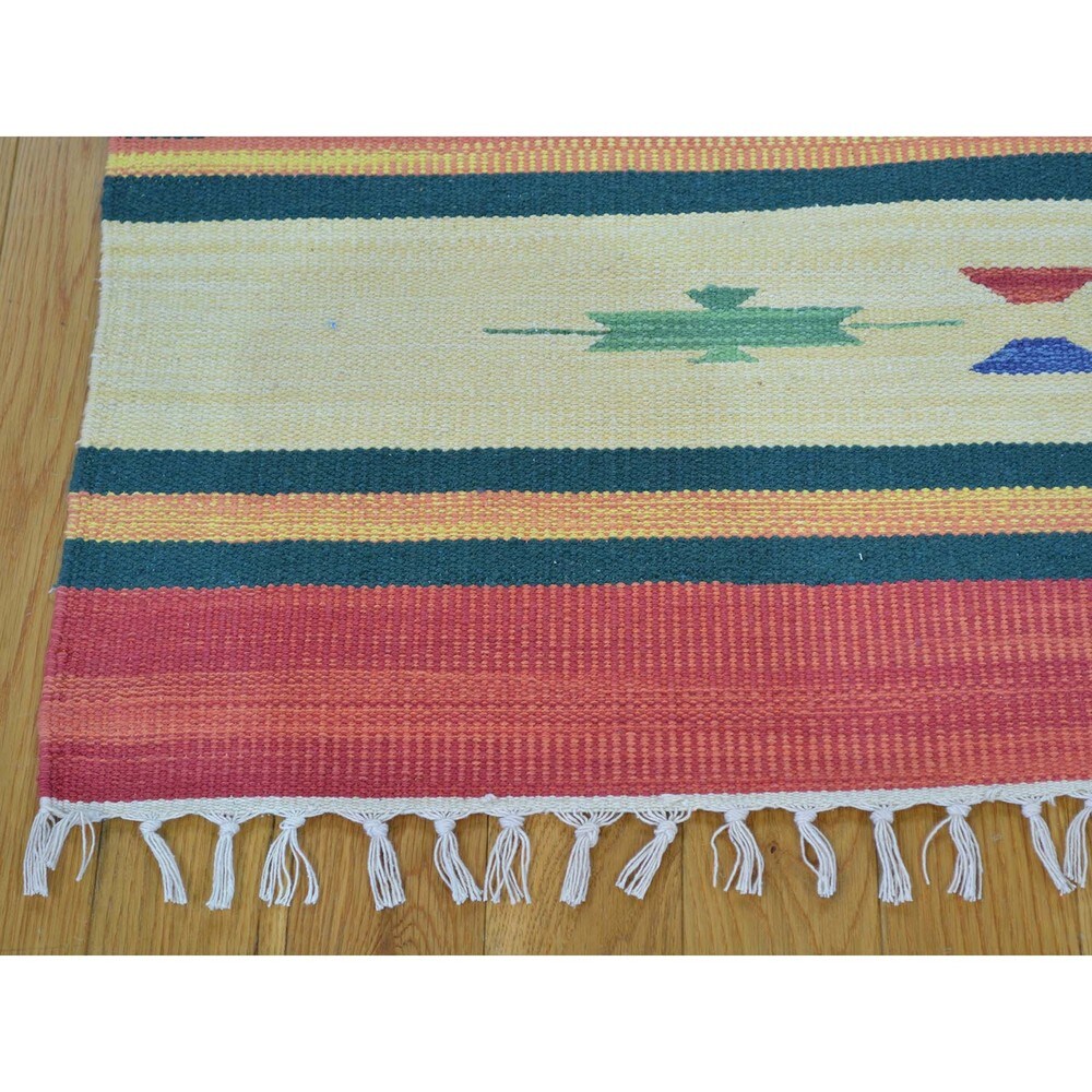 Flat Weave Handmade Southwest Design Reversible Killim Rug - Multi - 4'0 x 6'1