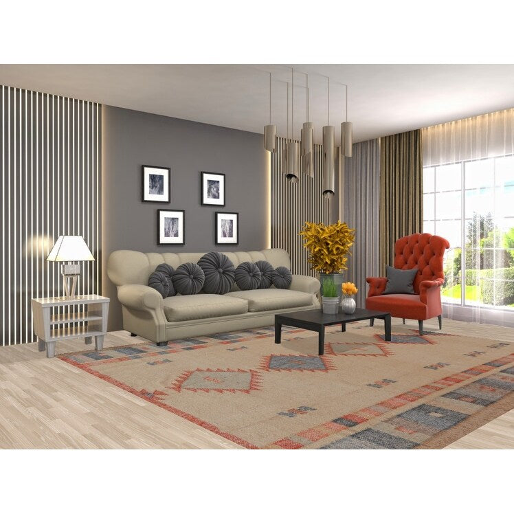 Flat Weave Modern Kilim Turkish Area Rug Flatweave Jute Carpet - 8'6" x 9'8"