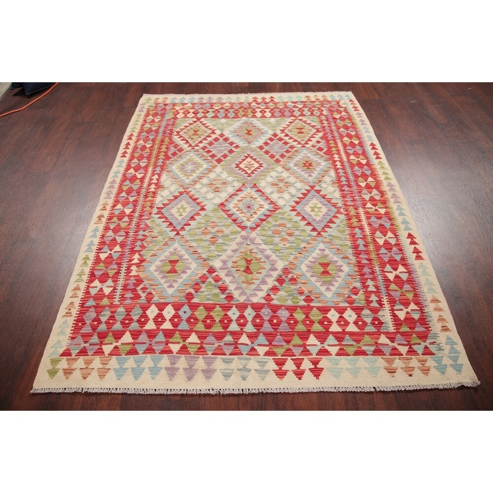 Flat-Weave Southwestern Kilim Oriental Handmade Turkish Area Rug Wool - 6'6" x 4'11"