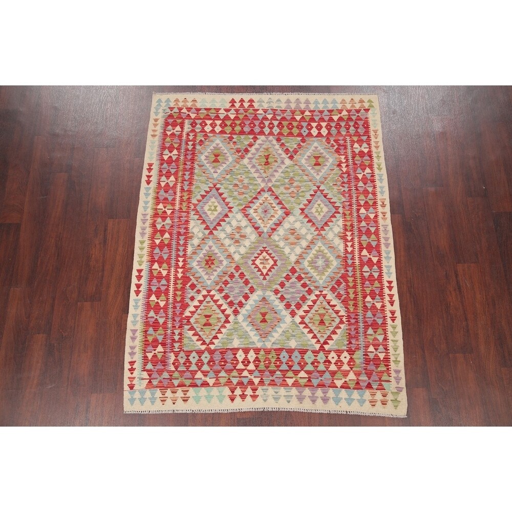 Flat-Weave Southwestern Kilim Oriental Handmade Turkish Area Rug Wool - 6'6" x 4'11"