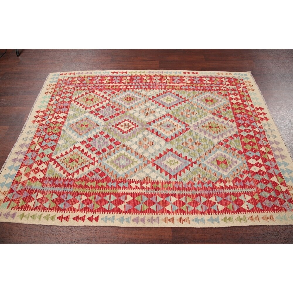 Flat-Weave Southwestern Kilim Oriental Handmade Turkish Area Rug Wool - 6'6" x 4'11"