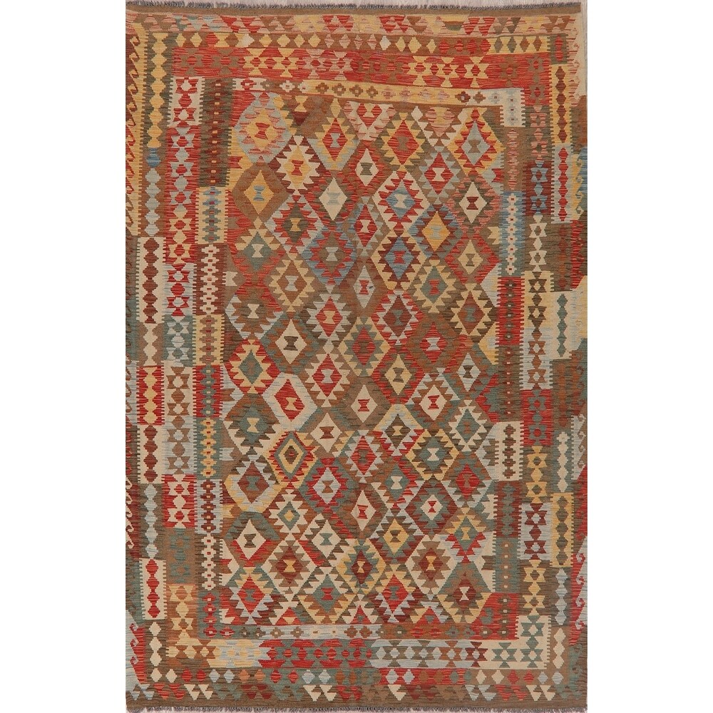 Flat-Woven Modern All-Over Kilim Turkish Oriental Area Rug Hand-Woven