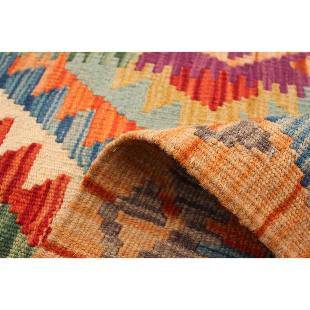 Flat-weave Bold and Colorful Copper, Orange Wool Kilim - 2'0 x 3'0