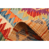 Flat-weave Bold and Colorful Copper, Orange Wool Kilim - 2'0 x 3'0