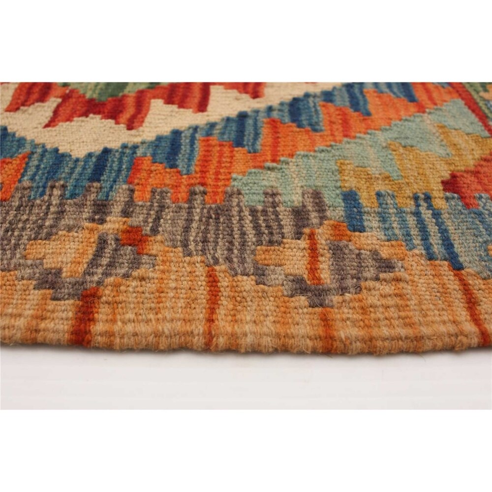 Flat-weave Bold and Colorful Copper, Orange Wool Kilim - 2'0 x 3'0