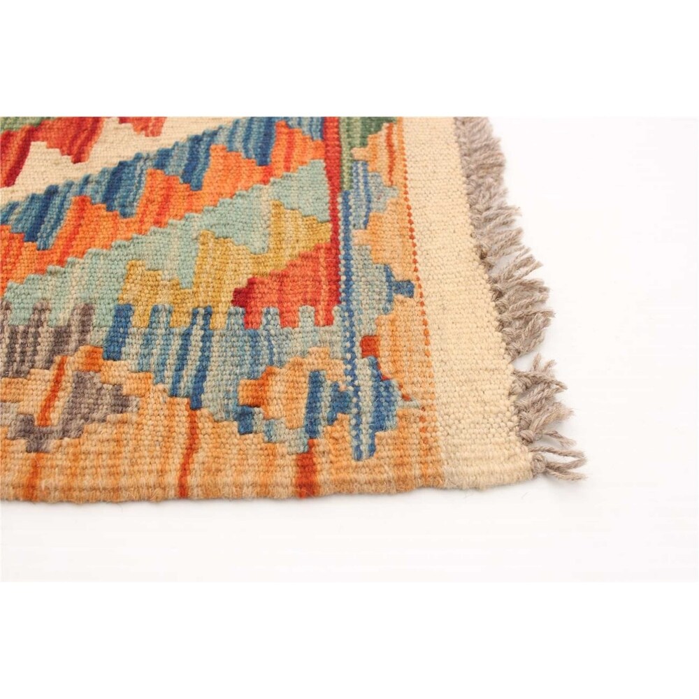 Flat-weave Bold and Colorful Copper, Orange Wool Kilim - 2'0 x 3'0