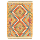 Flat-weave Bold and Colorful Copper, Orange Wool Kilim - 2'0 x 3'0