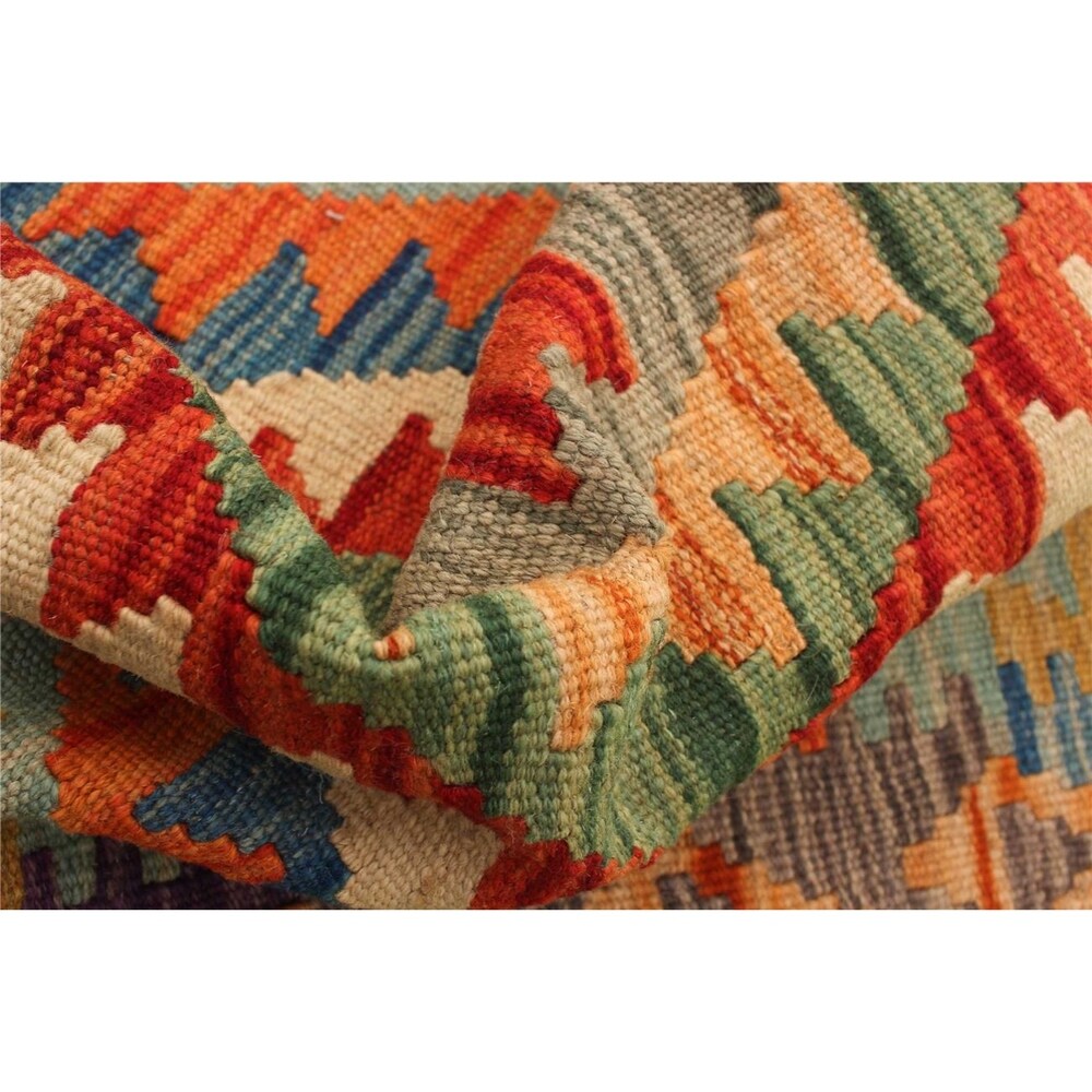 Flat-weave Bold and Colorful Copper, Orange Wool Kilim - 2'0 x 3'0
