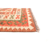 Flat-weave Bold and Colorful Cream, Red Wool Kilim - 3'5 x 6'7