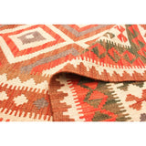 Flat-weave Bold and Colorful Cream, Red Wool Kilim - 3'5 x 6'7