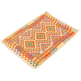 Flat-weave Bold and Colorful Cream, Red Wool Kilim - 3'6" x 4'8"/3'6 x 4'8