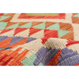 Flat-weave Bold and Colorful Cream, Red Wool Kilim - 3'6" x 4'8"/3'6 x 4'8
