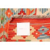 Flat-weave Bold and Colorful Ivory, Red Wool Kilim - 5'5 x 8'3/5'5" x 8'3"