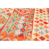 Flat-weave Bold and Colorful Ivory, Red Wool Kilim - 5'5 x 8'3/5'5" x 8'3"