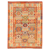 Flat-weave Bold and Colorful Ivory, Red Wool Kilim - 5'5 x 8'3/5'5" x 8'3"