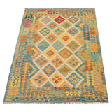 Flat-weave Bold and Colorful Orange Wool Rug - ECARPETGALLERY - 5'7 x 8'0