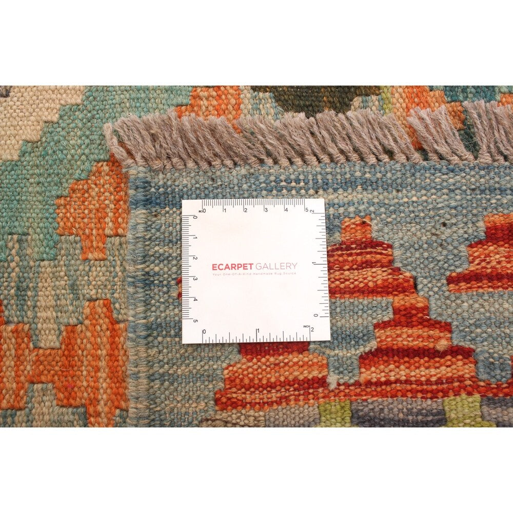 Flat-weave Bold and Colorful Orange Wool Rug - ECARPETGALLERY - 5'7 x 8'0