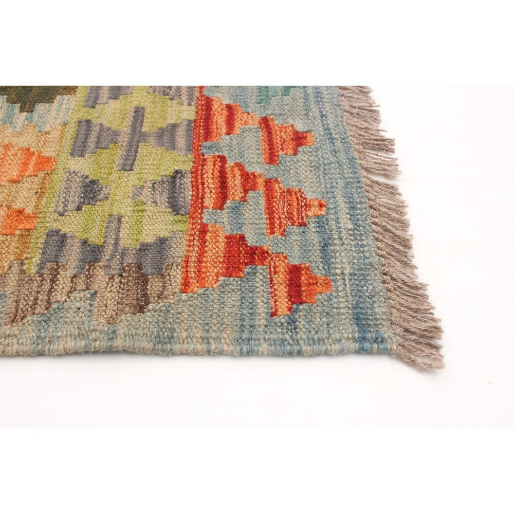 Flat-weave Bold and Colorful Orange Wool Rug - ECARPETGALLERY - 5'7 x 8'0